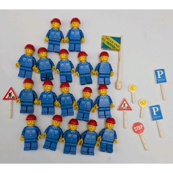 Lego Other - 17 VTG 80s LEGO Train Maintenance Construction Workers Signs City Town Classic